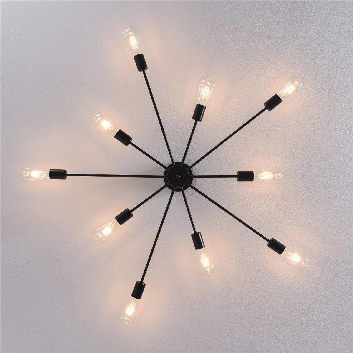 Garwarm Semi Flush Mount Ceiling Light, 10-Light Modern Black Sputnik Chandelier Industrial Ceiling Lamp for Kitchen Dining Room Living Room Bedroom Foyer Lighting Fixture