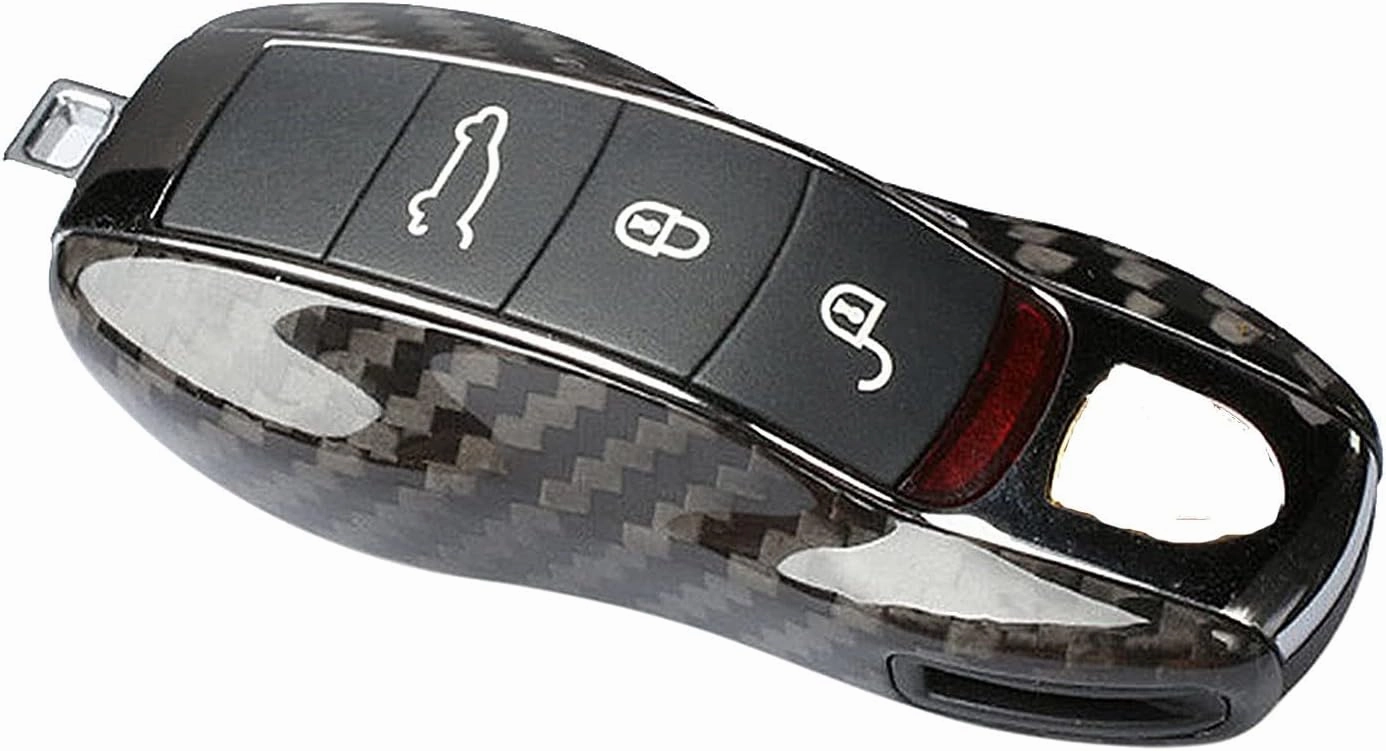 Genuine Carbon Fiber Key Fob Cover for Porsche 718 911 Carrera 918 Spyder Boxster 981 Cayenne 92A Cayman 981 for Macan for Panamera 970 Smart Car Remote Key Replacement Case - A Style - Black
