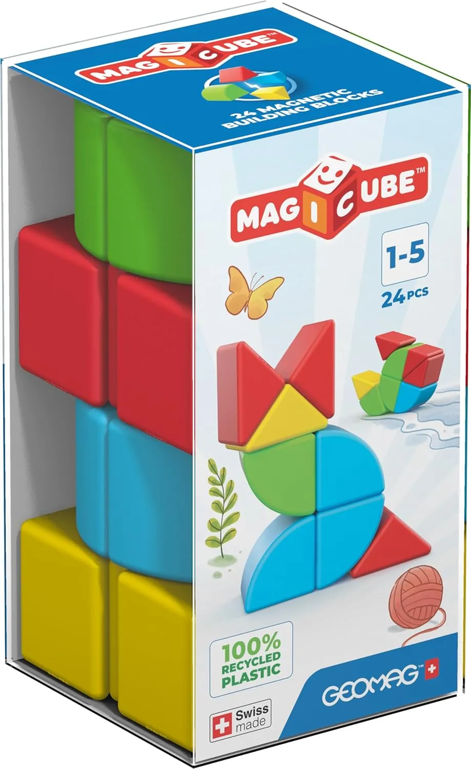Geomag MagiCube 24-pc Magnetic Blocks Set for Toddlers & Kids Ages 1-5 | Swiss-Made STEM Educational Toy Made from 100% Recycled Plastic | Creative Early Learning Play