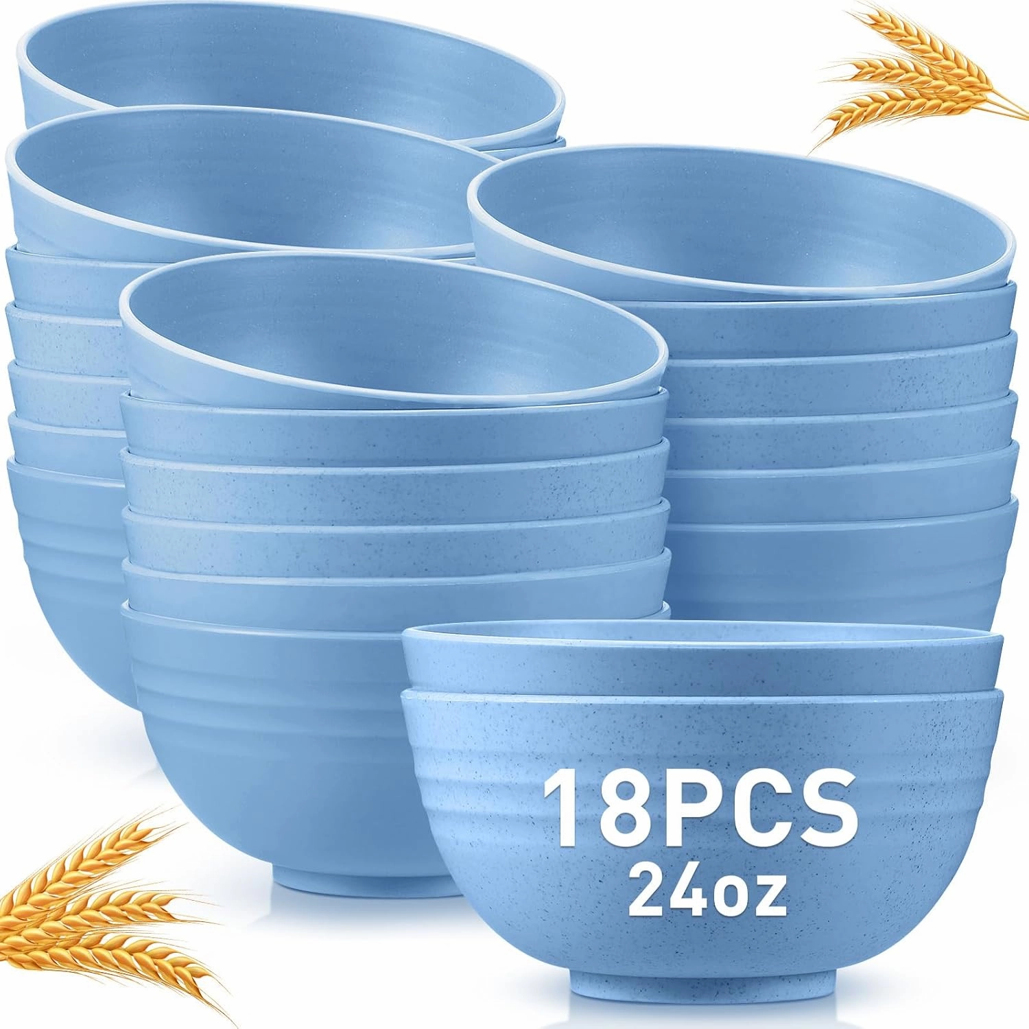 Geosar 18 Pcs Unbreakable Cereal Bowls 24 Oz Microwave and Dishwasher Safe Wheat Straw Fiber Lightweight Bowl for Soup Kitchen Serving Salad Dishes Oatmeal(Blue)