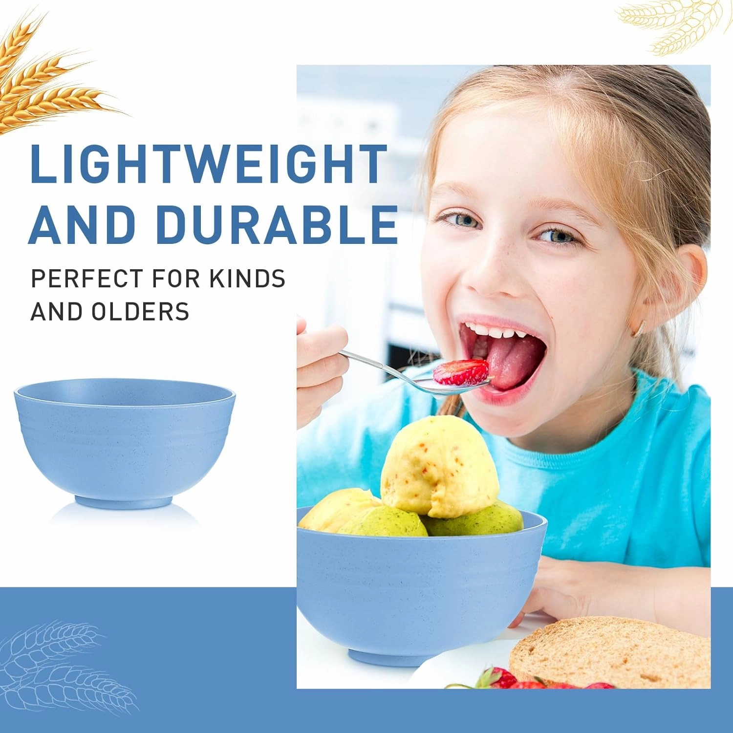 Geosar 18 Pcs Unbreakable Cereal Bowls 24 Oz Microwave and Dishwasher Safe Wheat Straw Fiber Lightweight Bowl for Soup Kitchen Serving Salad Dishes Oatmeal(Blue)