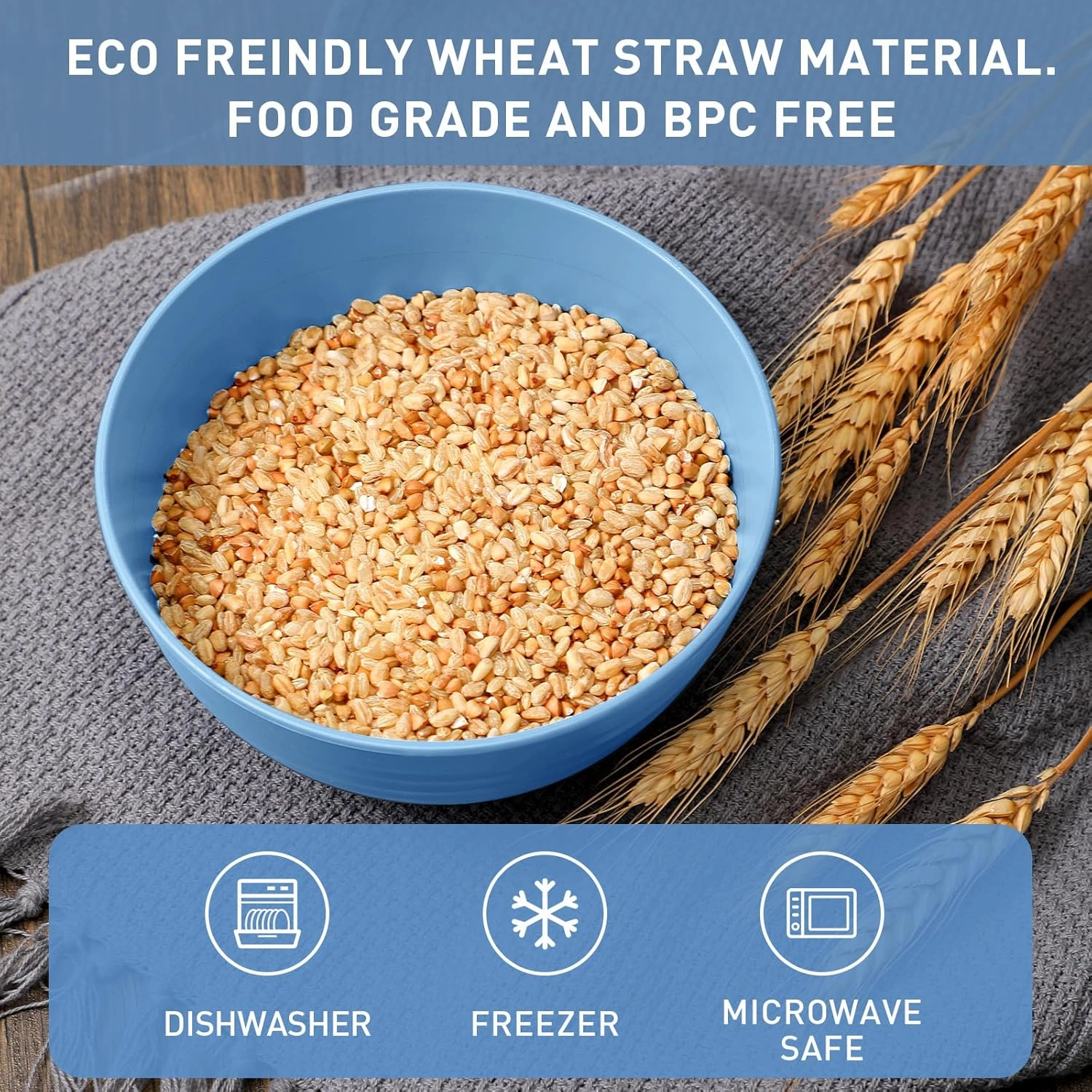 Geosar 18 Pcs Unbreakable Cereal Bowls 24 Oz Microwave and Dishwasher Safe Wheat Straw Fiber Lightweight Bowl for Soup Kitchen Serving Salad Dishes Oatmeal(Blue)