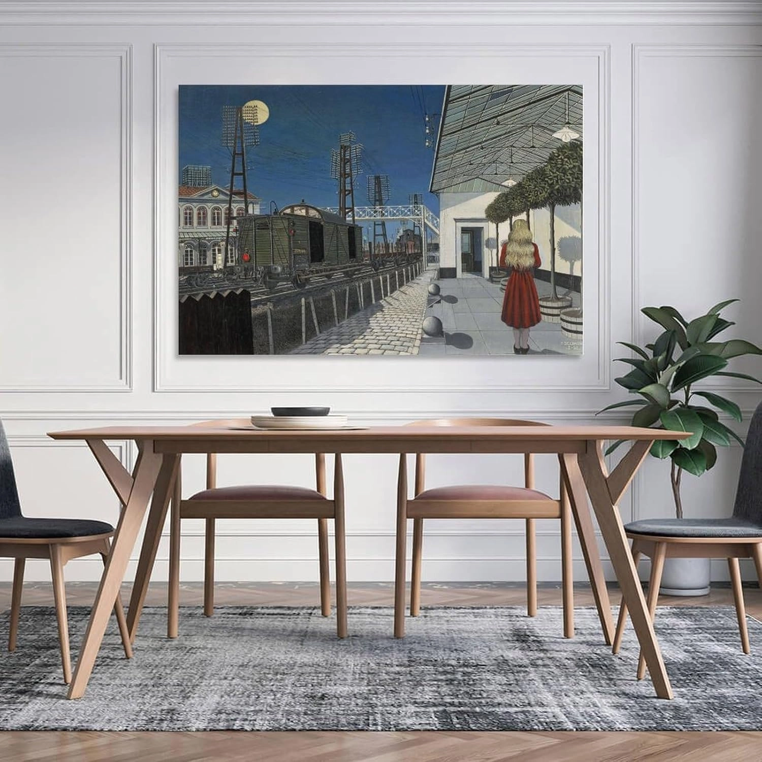 GHUYTKN PAUL DELVAUX Nuit De Noël High-Definition Spray-Painted Oil Paintings for Versatile Decor - Home & Commercial Room Aesthetic Poster Print Art Wall Painting Canvas Posters Modern Bedroom Decor