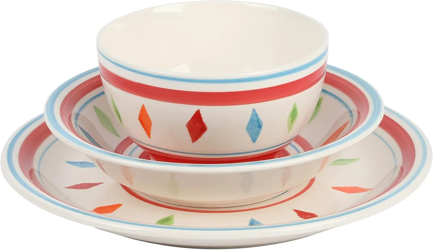 Gibson Home Heidy Hand Painted Dinnerware Set - Red, Service for 4 (12pcs)