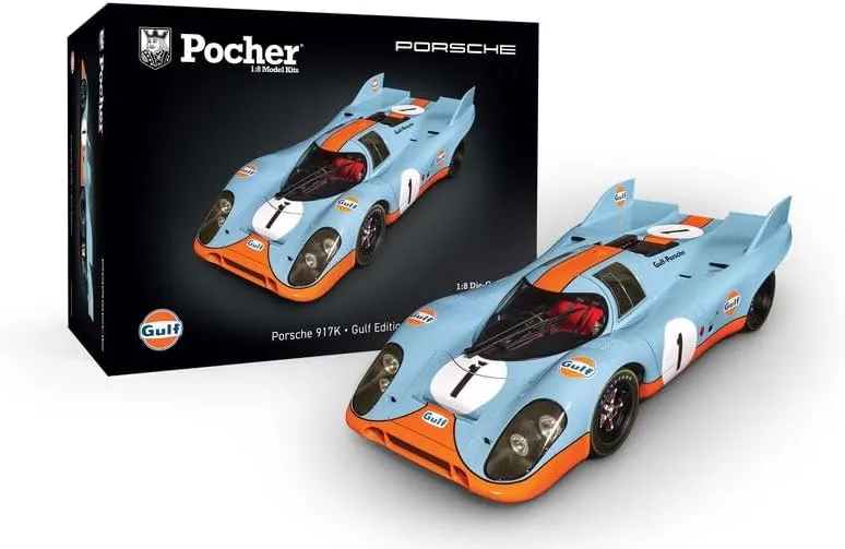 Gift Set Model Kit Car - HK118 Porsche 917K - Gulf Edition - 1:8 Scale Plastic Model Car Kits, Pre-Decorated Die-Cast Model Cars to Build for Adults - Women and Mens Hobbies Kits