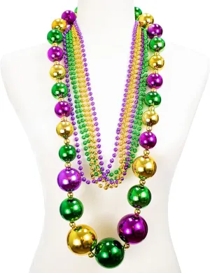 GiftExpress Mardi Gras 46” Jumbo Ball Bead Necklaces And 33” 7mm Assorted Metallic Color Beaded Necklaces Bundle Set for St. Patrick's Day Party Favors, Mardi Gras Festivals, Mardi Gras Parades