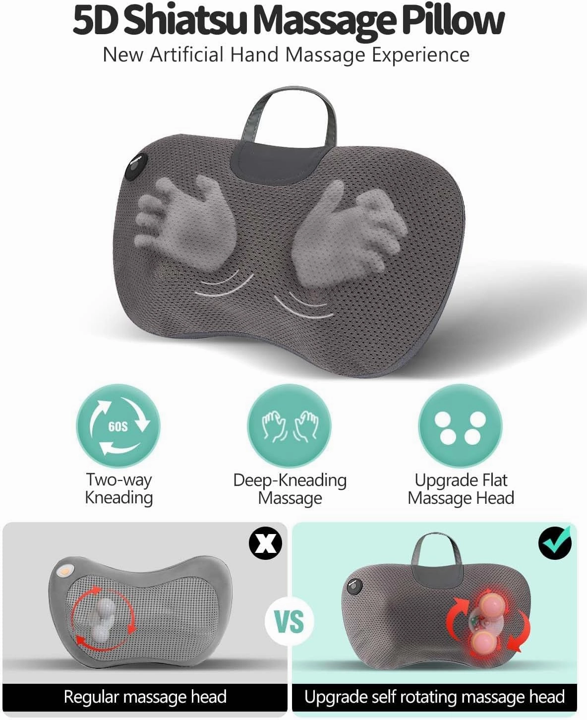 Gifts for Dad Back Massager Pillow for Pain Relief Deep Tissue - Shiatsu Kneading Neck and Shoulder Massager with Heat - Protable Electric Massage Pillow with Carry Handle - Gift for Women/Men