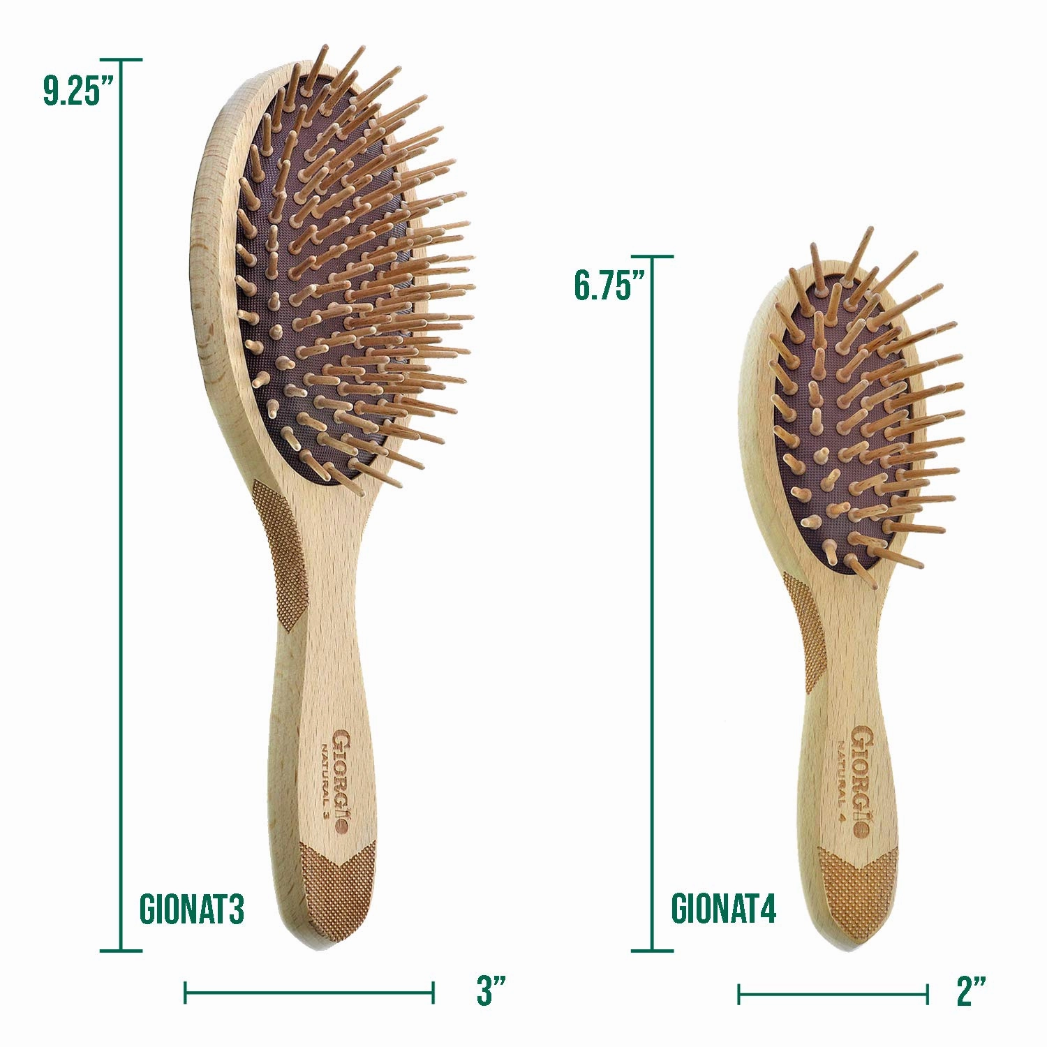 Giorgio Eco Friendly Wooden Bristle Hairbrush Set - Detangling Brush and Hair Growth Brush for Thick or Long Hair - Paddle Hair Brush with Anti Static Beechwood and Silicone Massage Cushion