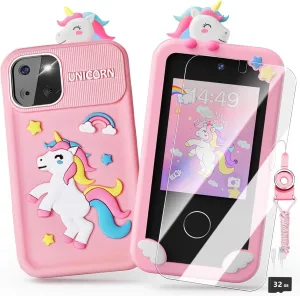 Girls Mini Smartphone Toy，2.8" Touch Screen, 22 Learning Games, Dual Camera, Music Player & 32GB Card - Kids Christmas/Birthday Gift (Pink Unicorn)