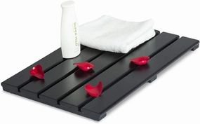 GOBAM Bamboo Bath Mat, Small, 19.7 x 13 x 1.3 inch - Non-Slip Floor Mat for Spa, Sauna, Kitchen, Indoor & Outdoor Spaces, Shower Mat for Bathroom Decor - (Black, 19.7" long)