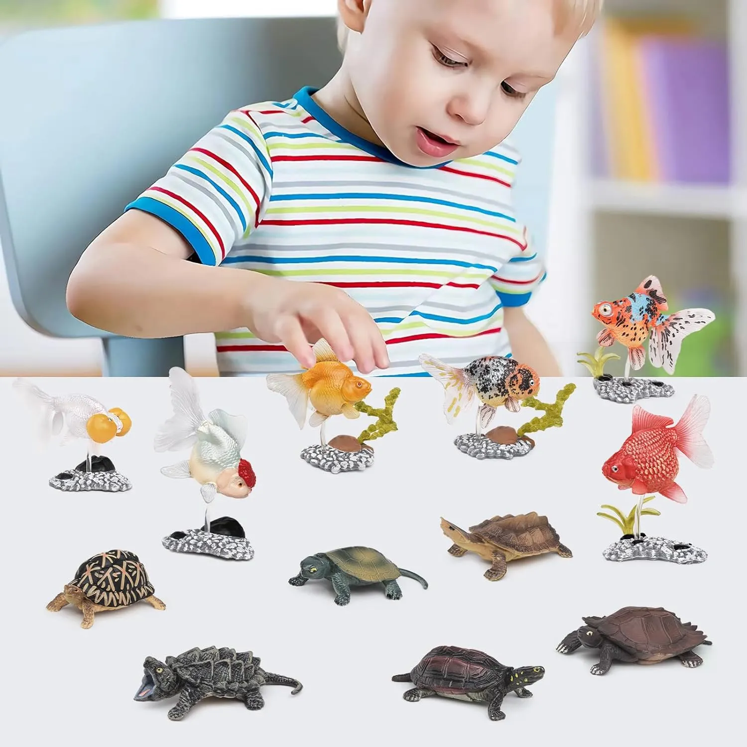 Goldfish Toy 12PCS Goldfish Figure Turtle Toy Tortoises Figurines Plastic Turtles Figure Goldfish Model Educational Science Sea Creatures Toys for Kids Girls Boy Birthday Gift