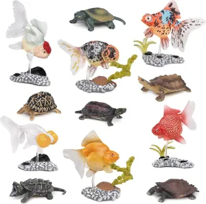 Goldfish Toy 12PCS Goldfish Figure Turtle Toy Tortoises Figurines Plastic Turtles Figure Goldfish Model Educational Science Sea Creatures Toys for Kids Girls Boy Birthday Gift