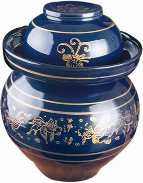 Goldfish Pattern Modern Kimchi Jar, Thickened Ceramic Kitchen Pickle Crock, Water Seal Design Fermentation Tank, Double Lid Design(2kg/70.5oz)
