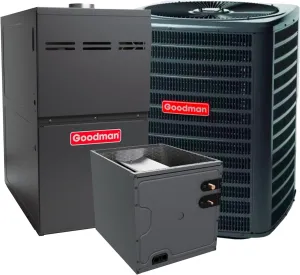 Goodman 4 TON 14.5 SEER2 Upflow R-32 AC System with 80% AFUE 100k BTU furnace (GLXS4BA4810 condenser with GR9S801005CN furnace and CAPTA6030C3 coil)