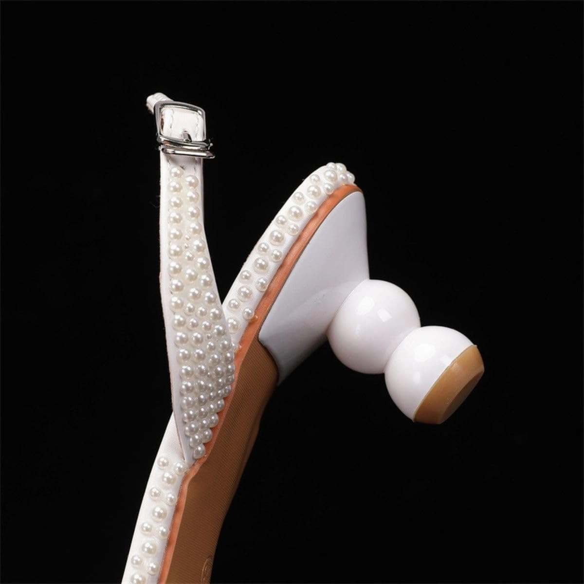 Goolita Full Pearl Kitten Heels for Women, Pointed Closed Toe Slingback Pumps Buckle Strap Rhinestone Bridal Shoes for Wedding