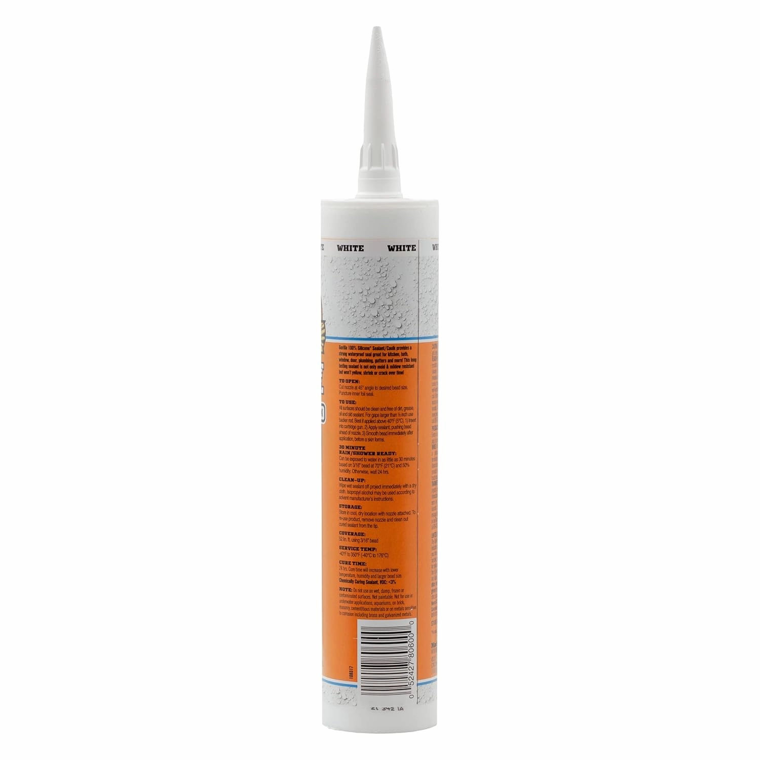 Gorilla Waterproof Caulk & Seal Silicone Sealant, 10oz Cartridge (Pack of 2) - White Caulking Sealant for Kitchen, Window, Bath, Marine, Door and More