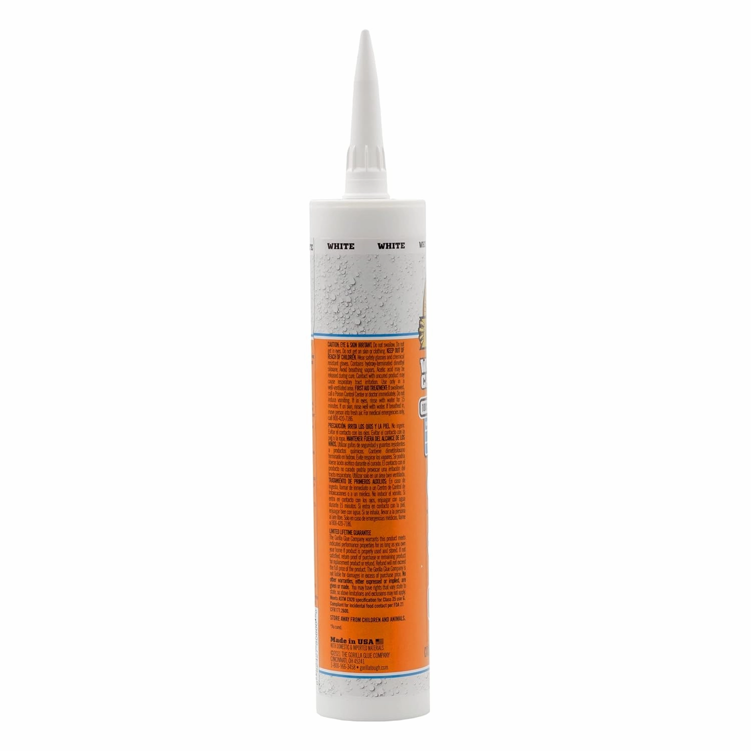 Gorilla Waterproof Caulk & Seal Silicone Sealant, 10oz Cartridge (Pack of 2) - White Caulking Sealant for Kitchen, Window, Bath, Marine, Door and More
