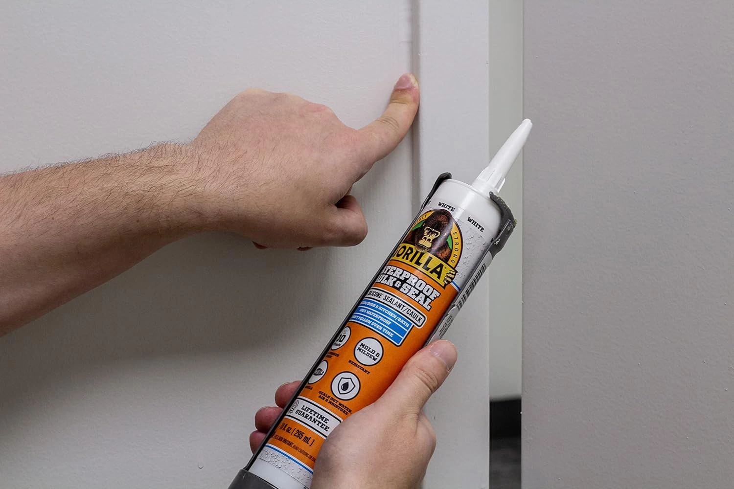 Gorilla Waterproof Caulk & Seal Silicone Sealant, 10oz Cartridge (Pack of 2) - White Caulking Sealant for Kitchen, Window, Bath, Marine, Door and More