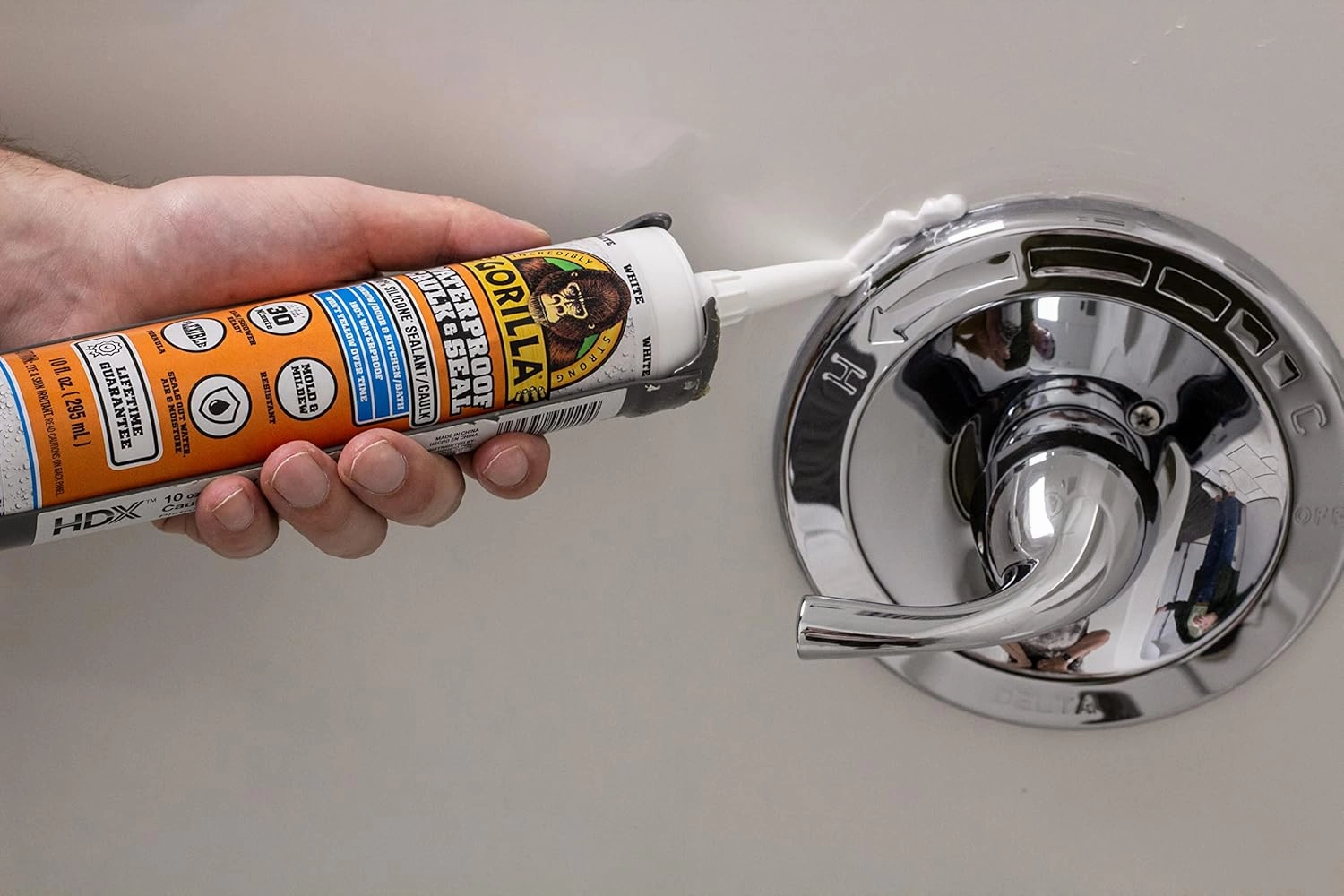 Gorilla Waterproof Caulk & Seal Silicone Sealant, 10oz Cartridge (Pack of 2) - White Caulking Sealant for Kitchen, Window, Bath, Marine, Door and More