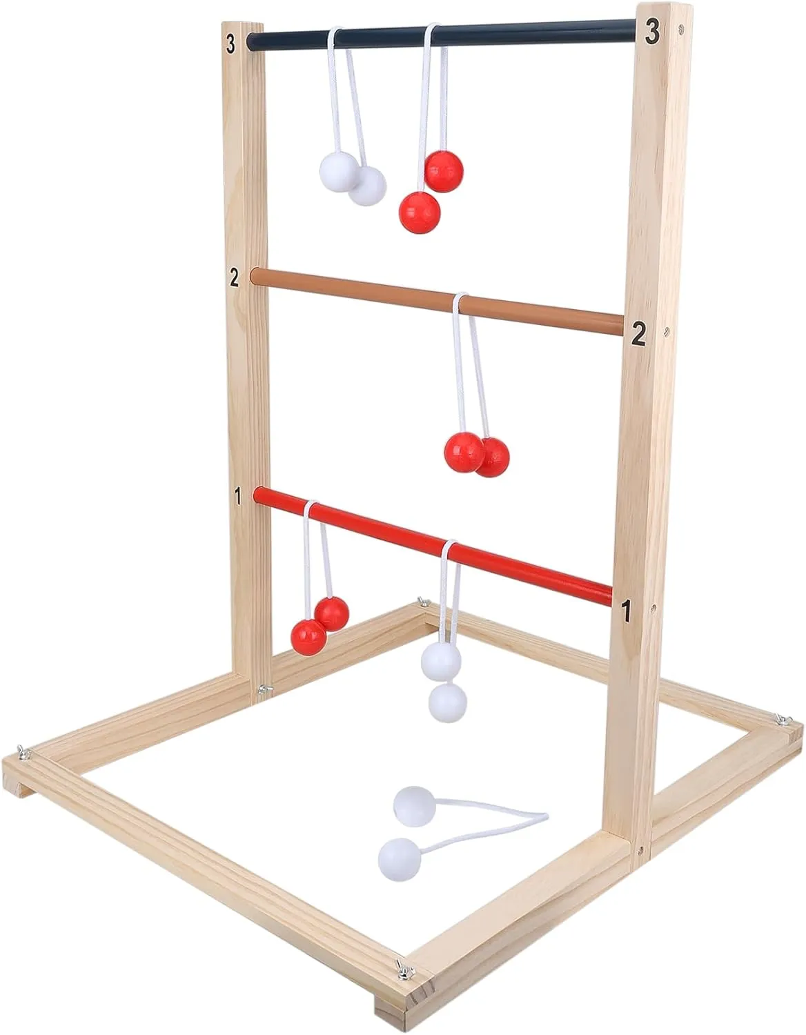 GOTHINK Wooden Ladder Toss Game Set - Finished Wood Toss Set with Ladder Ball Bolos - Indoor & Outdoor Game for Kids & Adults