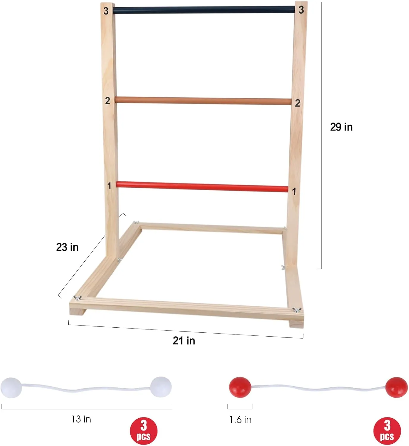 GOTHINK Wooden Ladder Toss Game Set - Finished Wood Toss Set with Ladder Ball Bolos - Indoor & Outdoor Game for Kids & Adults