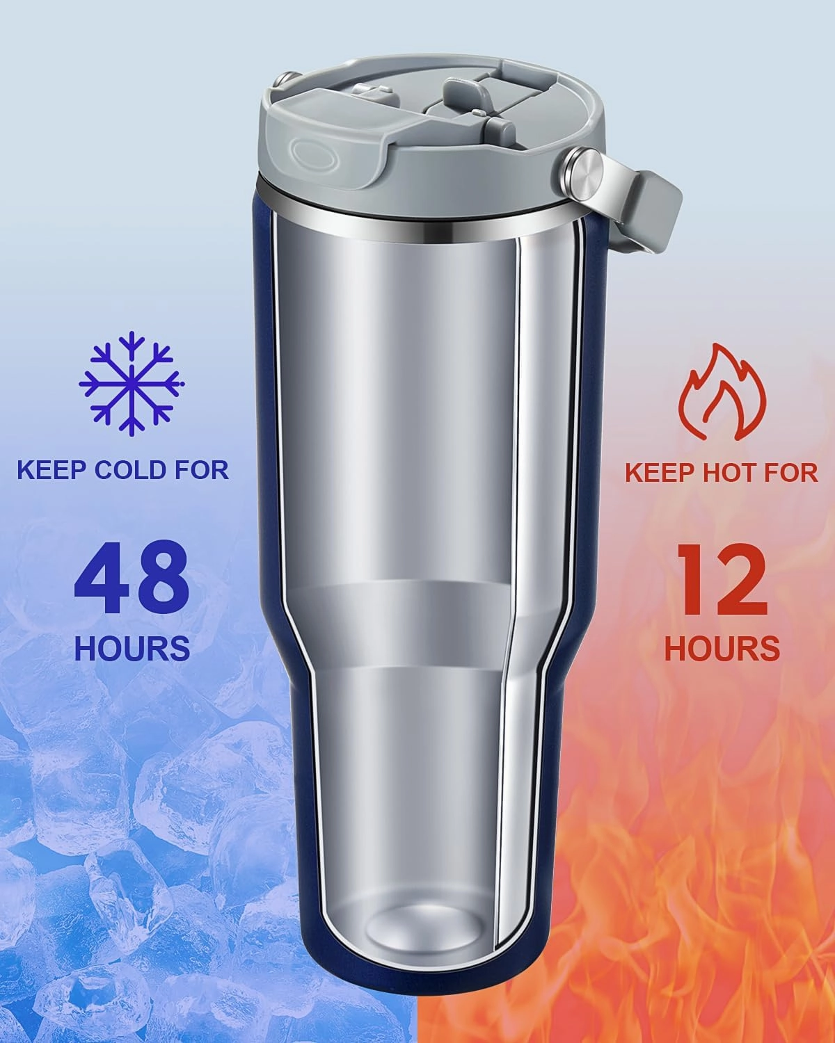 Gpeng 40 oz Tumbler with Handle, Water Bottles with Straw Lid, Insulated Stainless Steel Travel Mug Cup Holder Friendly, Keep Drinks Cold or Hot for 48  Hours