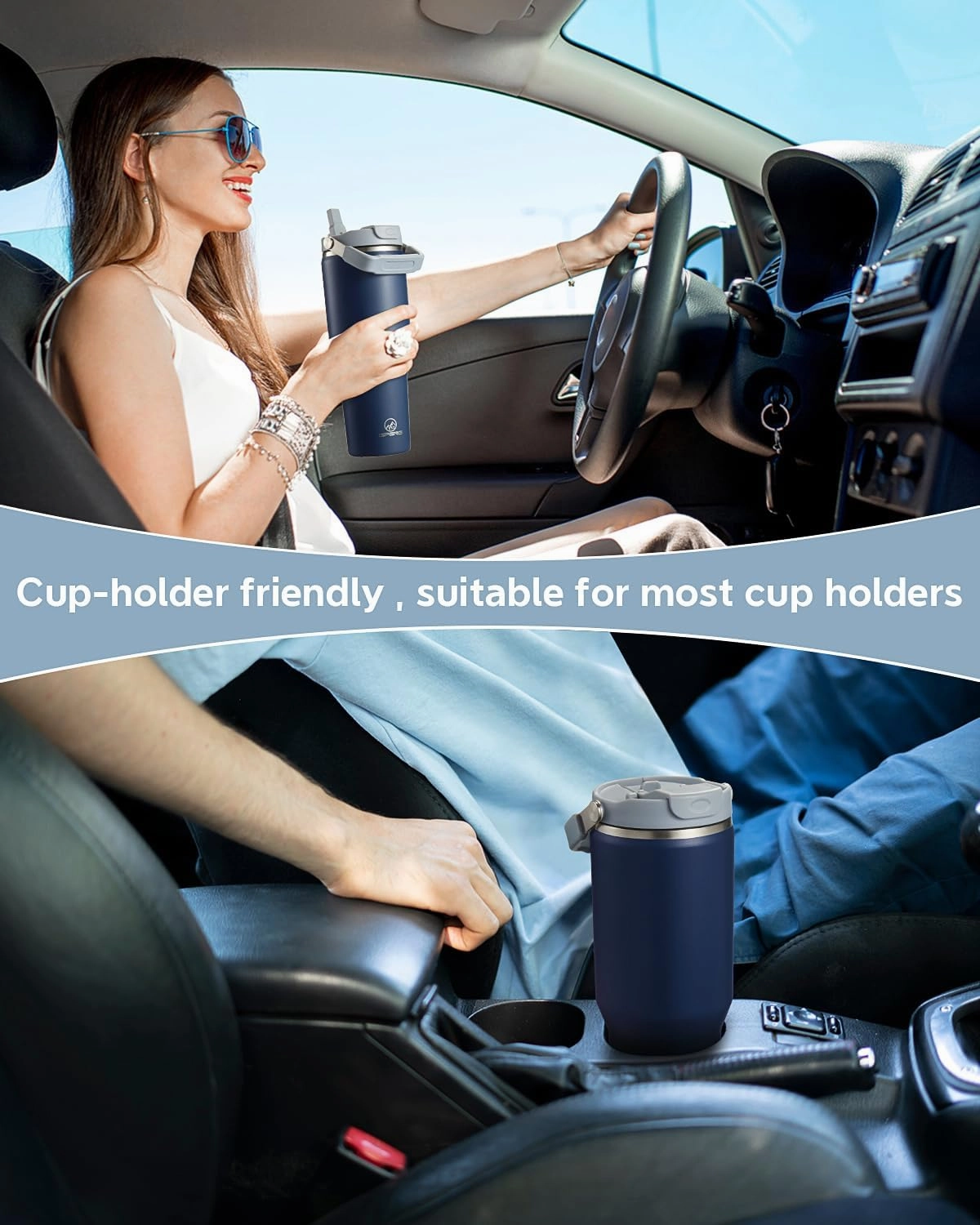 Gpeng 40 oz Tumbler with Handle, Water Bottles with Straw Lid, Insulated Stainless Steel Travel Mug Cup Holder Friendly, Keep Drinks Cold or Hot for 48  Hours