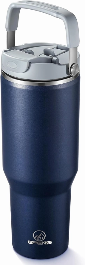 Gpeng 40 oz Tumbler with Handle, Water Bottles with Straw Lid, Insulated Stainless Steel Travel Mug Cup Holder Friendly, Keep Drinks Cold or Hot for 48  Hours