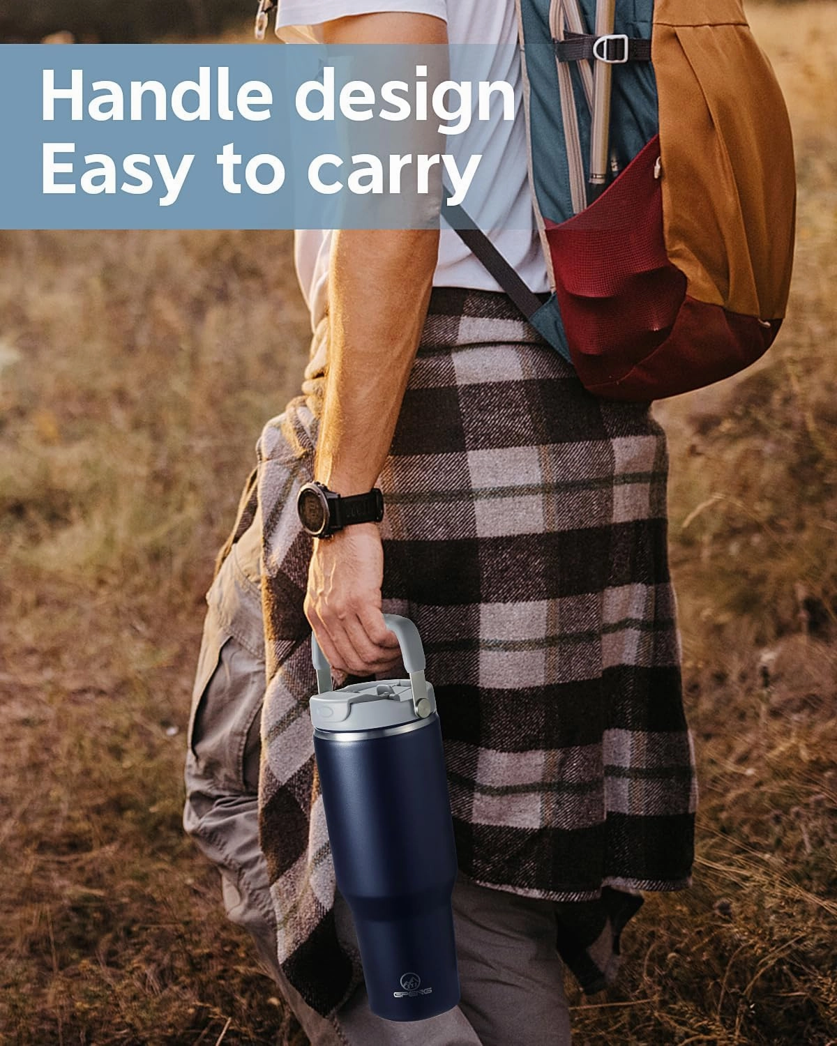 Gpeng 40 oz Tumbler with Handle, Water Bottles with Straw Lid, Insulated Stainless Steel Travel Mug Cup Holder Friendly, Keep Drinks Cold or Hot for 48  Hours