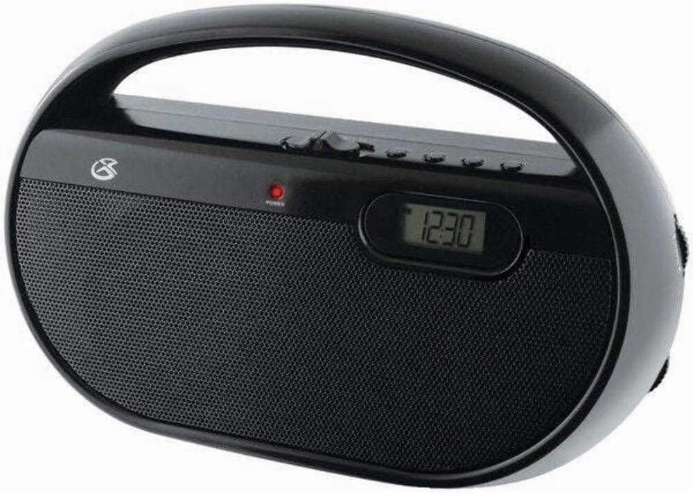 GPX R602B Portable AM/FM Radio with Digital Clock and Line Input