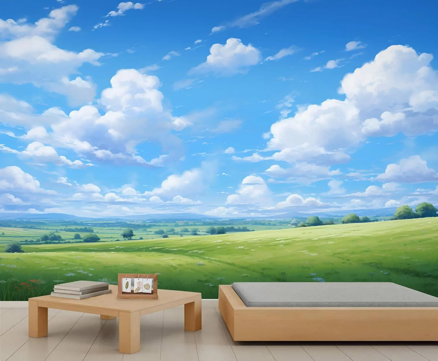 Grassland Sky Wall Mural, Free Prairie Scenery Art Decor Photo, Natural Landscape Custom Wallpaper for Home Nursery Kitchen Sofa TV Backgrounds (Non-self-Adhesive)