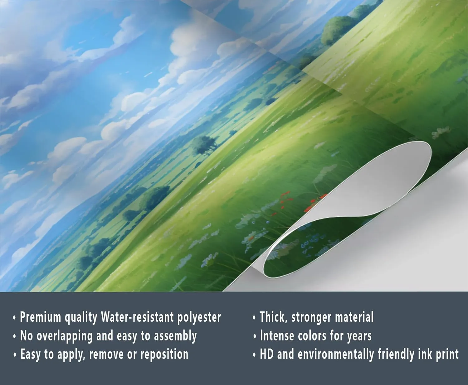 Grassland Sky Wall Mural, Free Prairie Scenery Art Decor Photo, Natural Landscape Custom Wallpaper for Home Nursery Kitchen Sofa TV Backgrounds (Non-self-Adhesive)