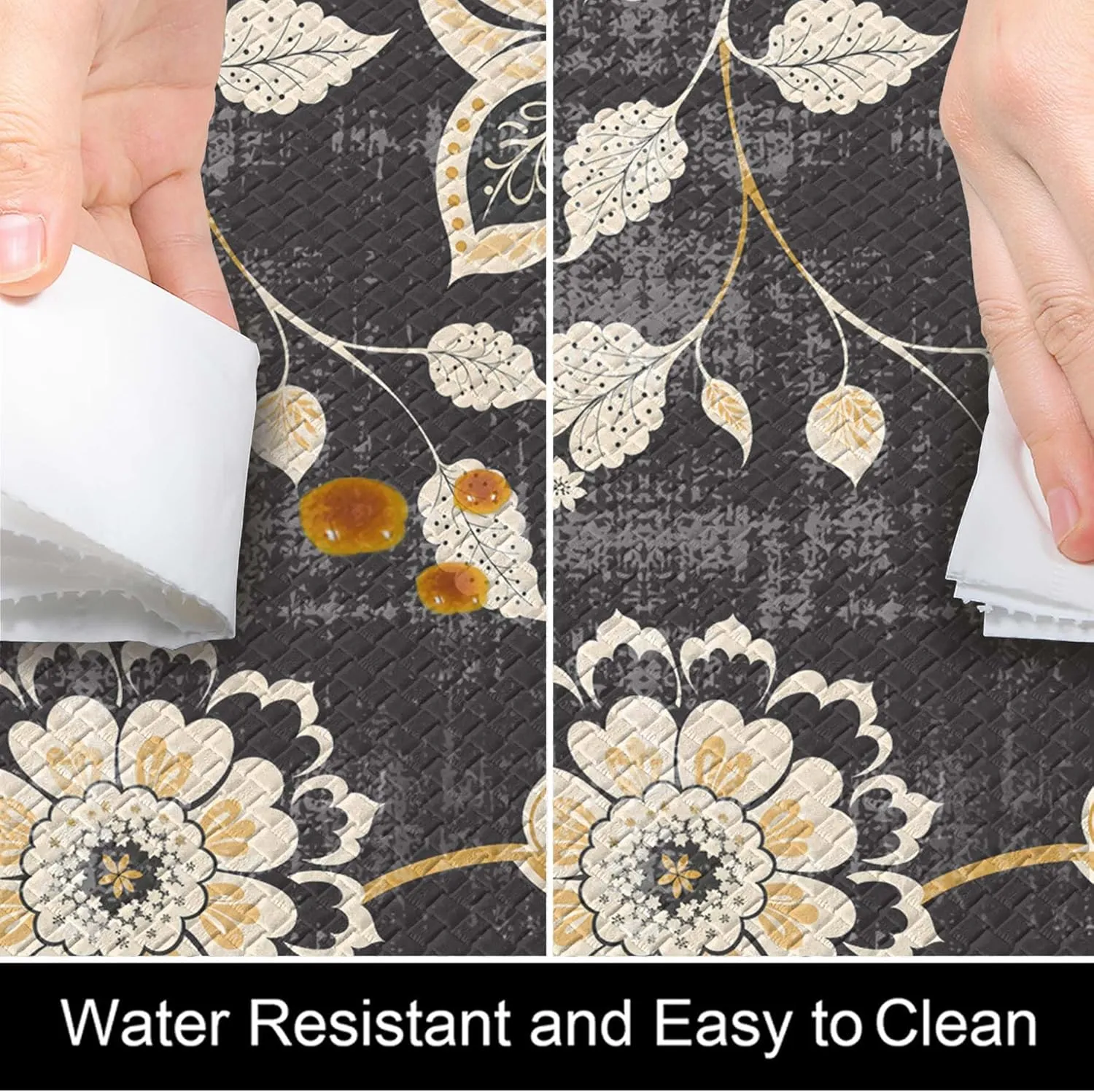 Gray Paisley Floral Kitchen Mats for Floor Cushioned Anti Fatigue Kitchen Rugs Sets of 2, Non Slip Waterproof Black Kitchen Floor Mat, Comfort Memory Foam Standing Mat for Office Laundry Desk