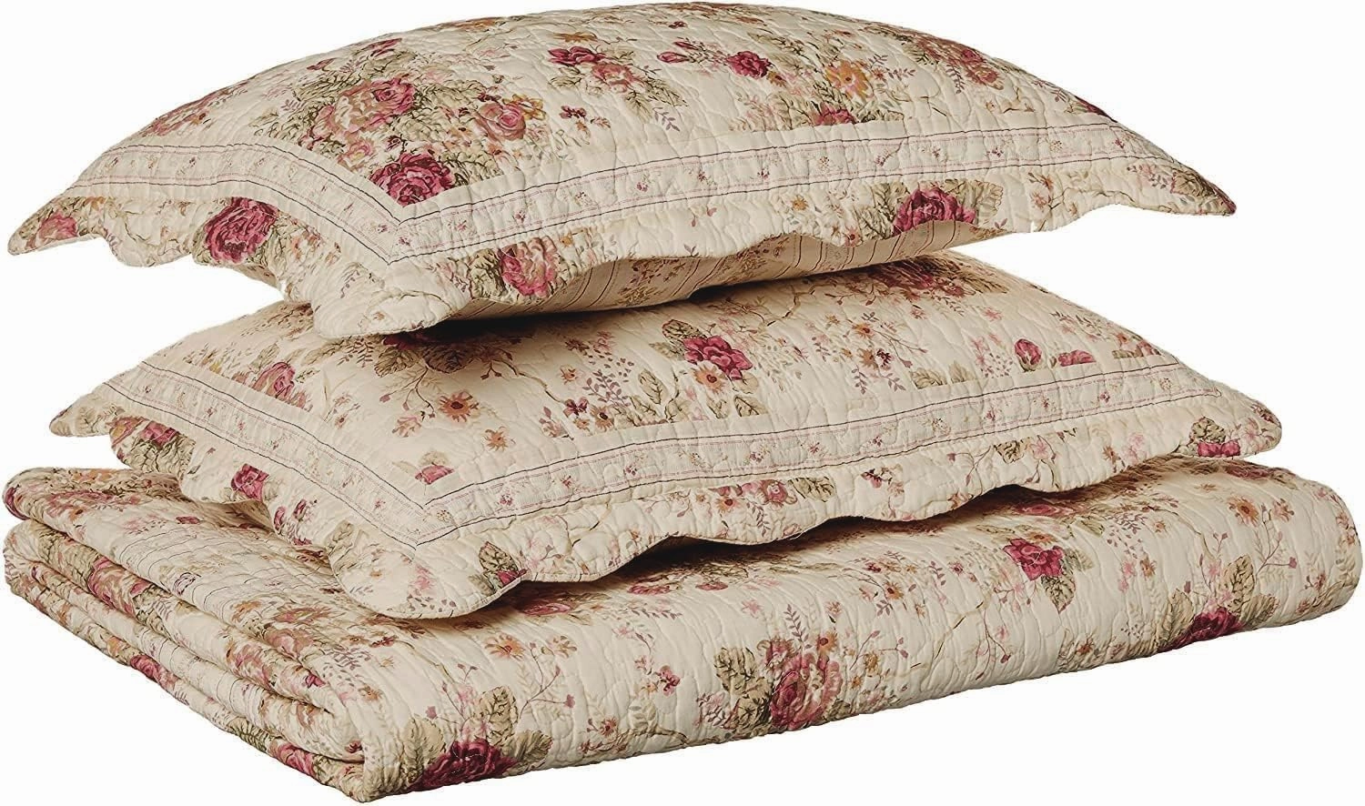 Greenland Home Antique Rose Full/Queen Quilt Set, Ecru