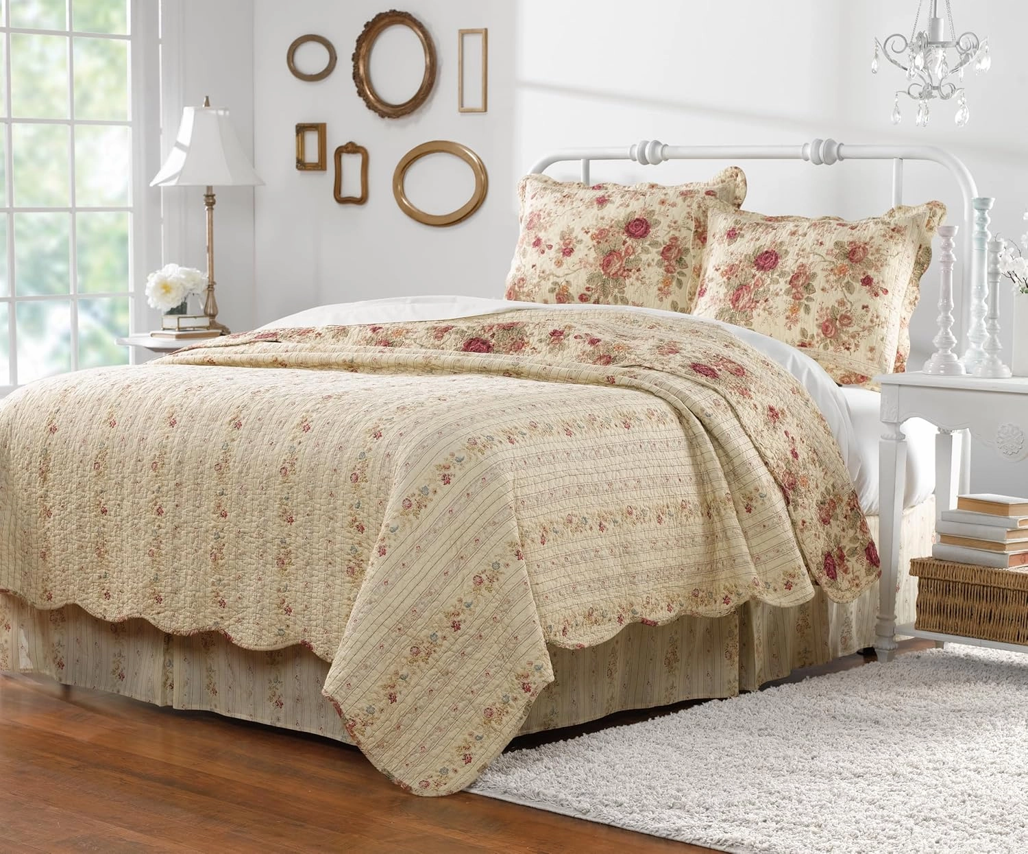 Greenland Home Antique Rose Full/Queen Quilt Set, Ecru