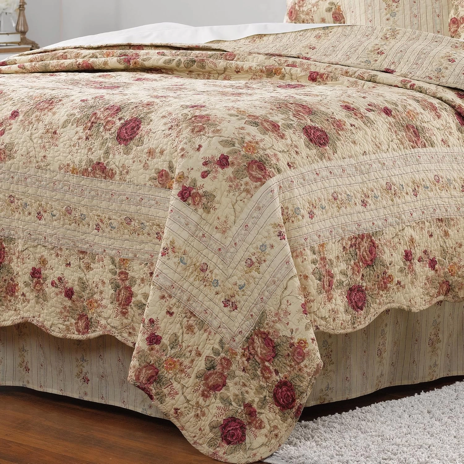 Greenland Home Antique Rose Full/Queen Quilt Set, Ecru