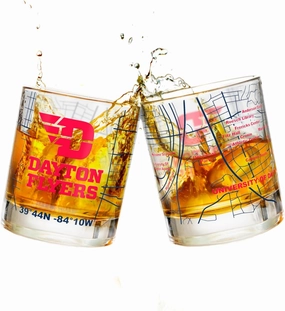Greenline Goods University Of Dayton Whiskey Glass Set (2 Low Ball Glasses) - Contains Full Color Dayton Flyers Logo & Campus Map - Gift Idea for Dayton College Grads & Alumni - Glassware