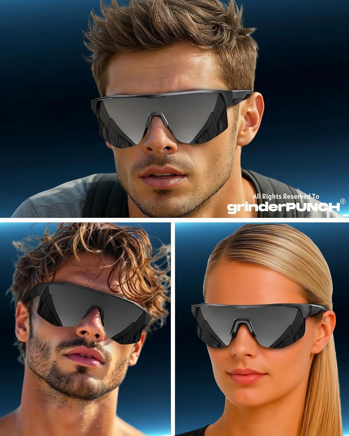 grinderPUNCH UV 400 Sports Sunglasses Cycling Glasses, Biking Goggles Running Hiking Golf Fishing Driving For Men and Women