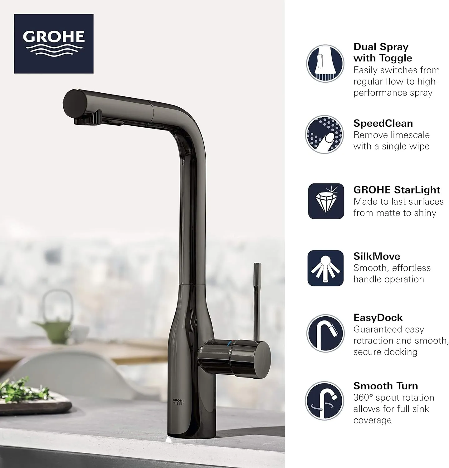 GROHE 30271DC0 Essence Dual Spray Pull-Out Kitchen Faucet Supersteel (Stainless Steel)