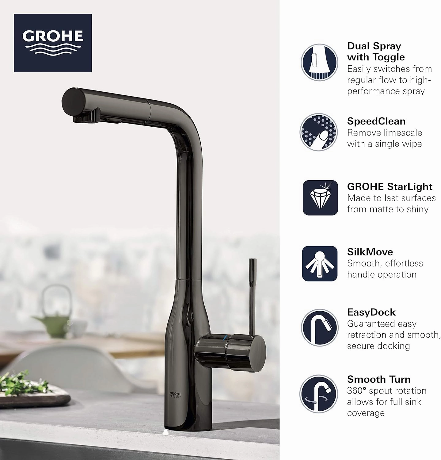 GROHE 30271000 Essence Dual Spray Pull-Out Kitchen Faucet Chrome