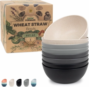 Grow Forward Premium Wheat Straw Bowls - 34oz Microwave Safe Plastic Cereal Bowls Set of 8 for Kitchen, Camping, RV, Dessert, Snack, Soup, Salad, Fruit - Reusable, Unbreakable & BPA Free - Moonlight