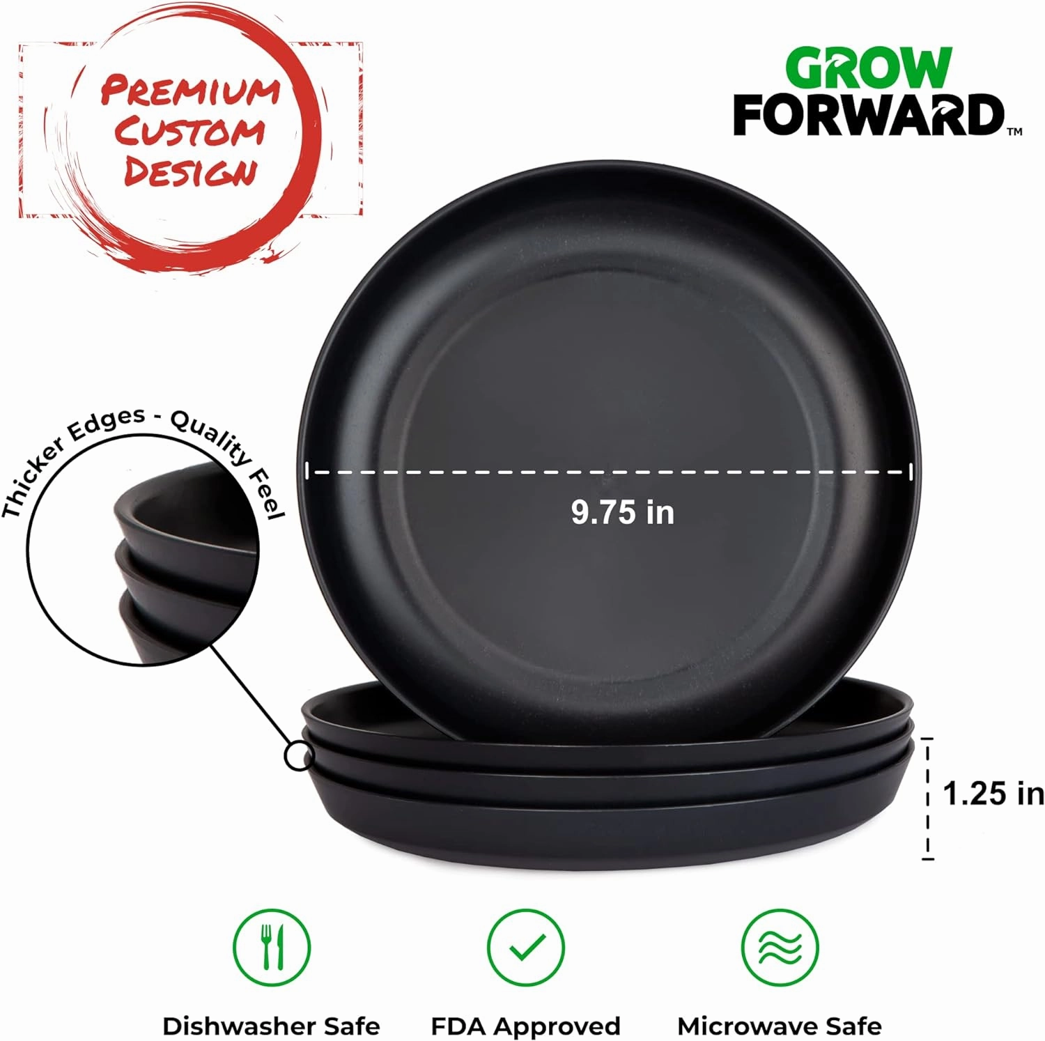Grow Forward Premium Wheat Straw Plates and Bowls Sets - 8-Piece Wheat Straw Dinnerware Sets - Unbreakable & Reusable Microwave Safe Plastic Dinner Plates for Outdoors, RV, Camping Dishes - Midnight