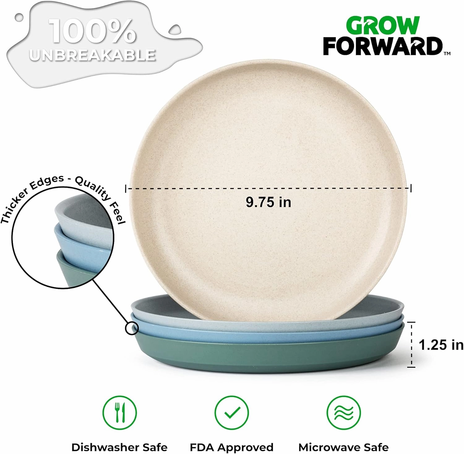 Grow Forward Premium Wheat Straw Plates and Bowls Sets - 8-Piece Wheat Straw Dinnerware Sets - Unbreakable & Reusable Microwave Safe Plastic Dinner Plates for Outdoors, RV, Camping Dishes - Oasis