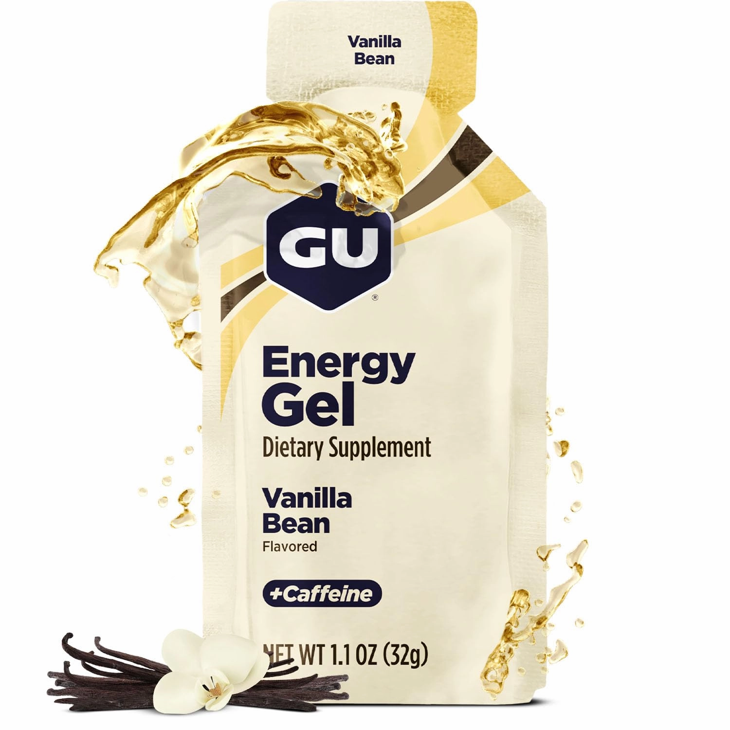 GU Energy Original Sports Nutrition Energy Gel, Vegan, Gluten-Free, Kosher, and Dairy-Free On-the-Go Energy for Any Workout, 24-Count, Vanilla Bean