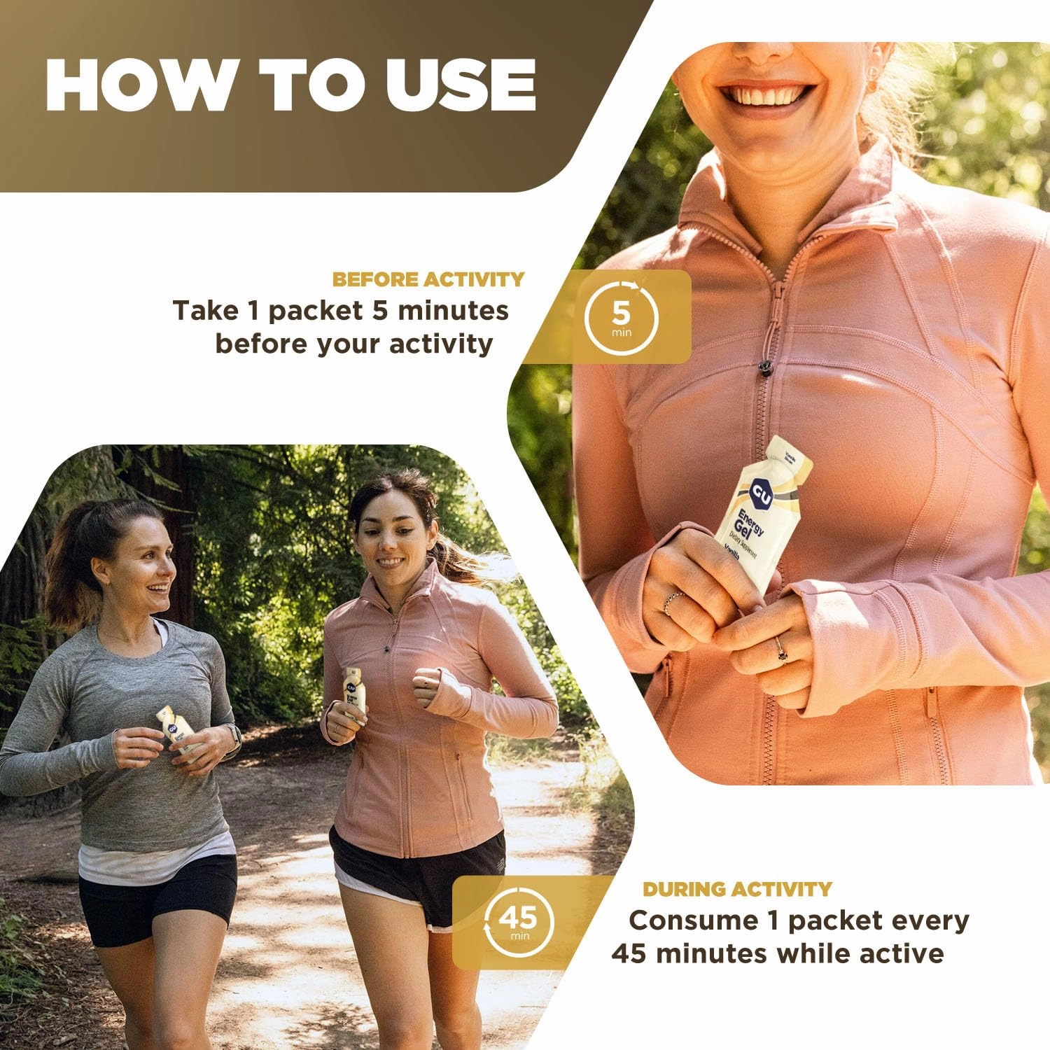 GU Energy Original Sports Nutrition Energy Gel, Vegan, Gluten-Free, Kosher, and Dairy-Free On-the-Go Energy for Any Workout, 24-Count, Vanilla Bean