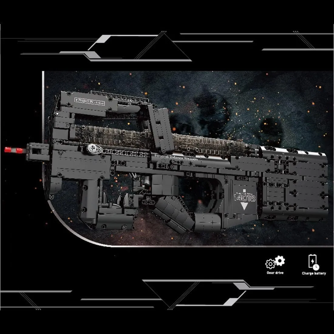 Gun Building Block, 1644 Pcs Manually Loaded Shooting Blaster Model Kit with Motors, Motorized Military P90 Submachine Gun Weapon Building Kit Compatible with Major Brands