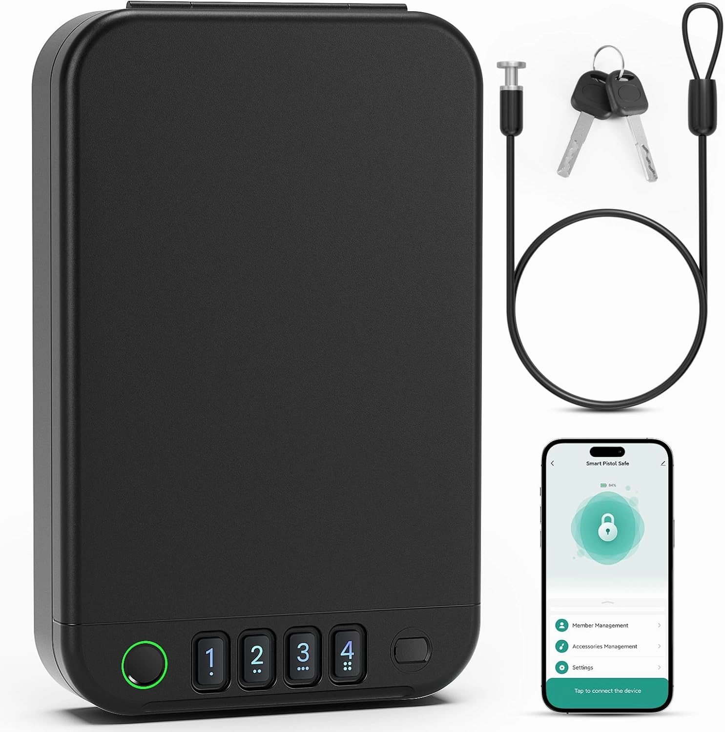 Gun Safe, Biometric gun safe for handgun, Portable Car Pistol Gun Safe Pistol with Keys Keypad and APP Control Hand Gun Lock Box, small safe for Home Bedside Car Wild camping