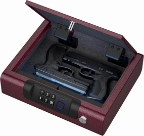 Gun Safe,Biometric Gun Safe for Pistols 3-Ways unlock Fingerprint Digital PIN Key Unlock with Voice,Lock box for Cloakroom living room Bedroom Nightstand and Car BILLCONCH - Burgundy Red