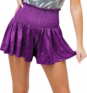 GUOLEZEEV Women Sequin Smocked High Waisted Flowy Glitter Sparkly Metallic Shorts