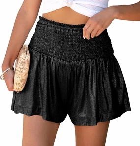 GUOLEZEEV Women Sequin Smocked High Waisted Flowy Glitter Sparkly Metallic Shorts